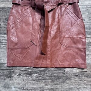 Stella Luce Brown Faux Leather Mini Pencil Skirt Tie Front